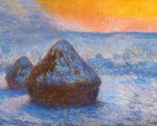 克劳德莫奈 - Grainstacks at Sunset, Snow Effect